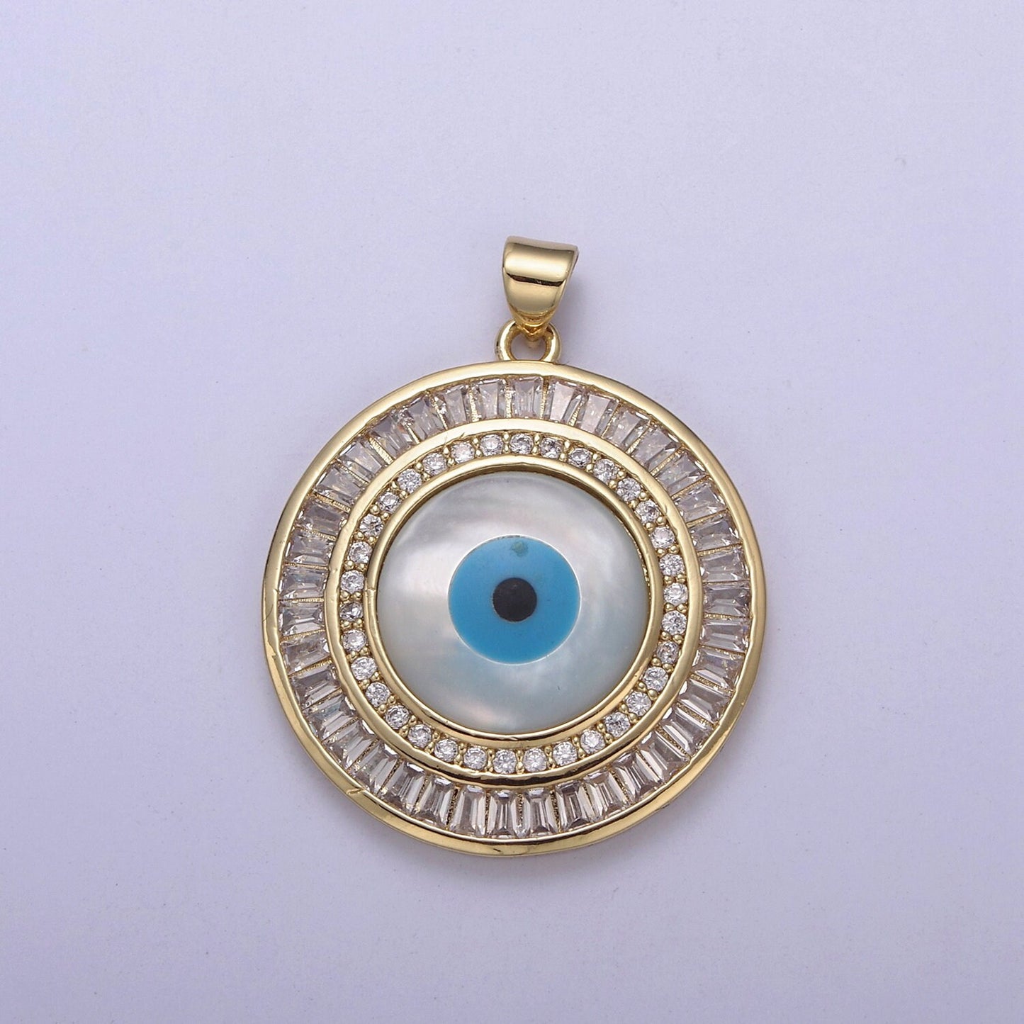 Evil Eye Charm Micro pave CZ Round Pendant, 24K Gold Filled Eye Protection Charm for Bracelet Necklace Pendant Findings for Jewelry Making