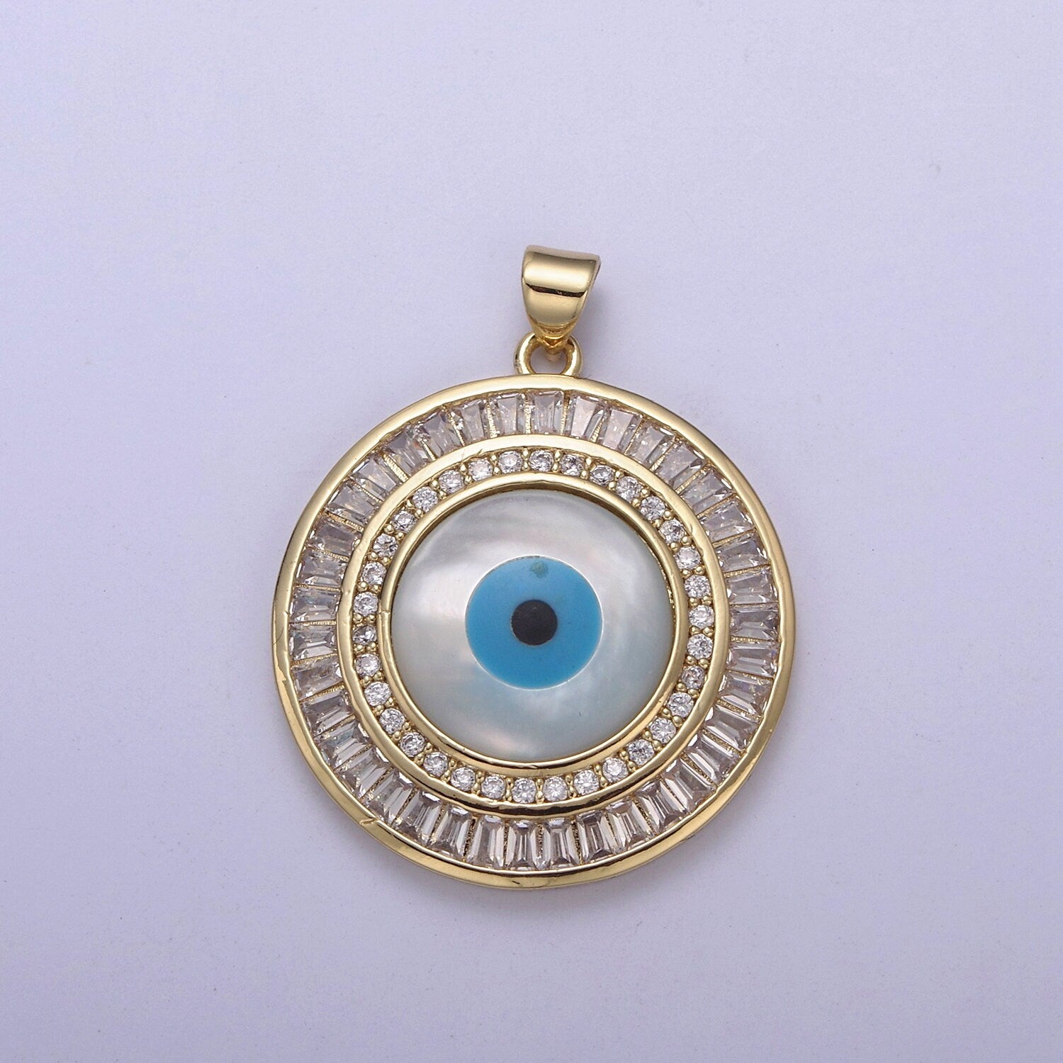 Evil Eye Charm Micro pave CZ Round Pendant, 24K Gold Filled Eye Protection Charm for Bracelet Necklace Pendant Findings for Jewelry Making