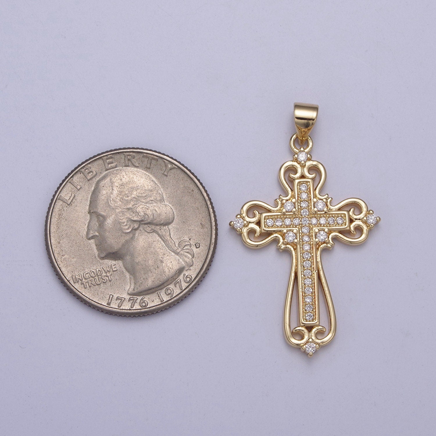 Beautiful Gold Ornate Cross Necklace Pendant Charm for Religious Christian Catholic Jewelry Making H-404