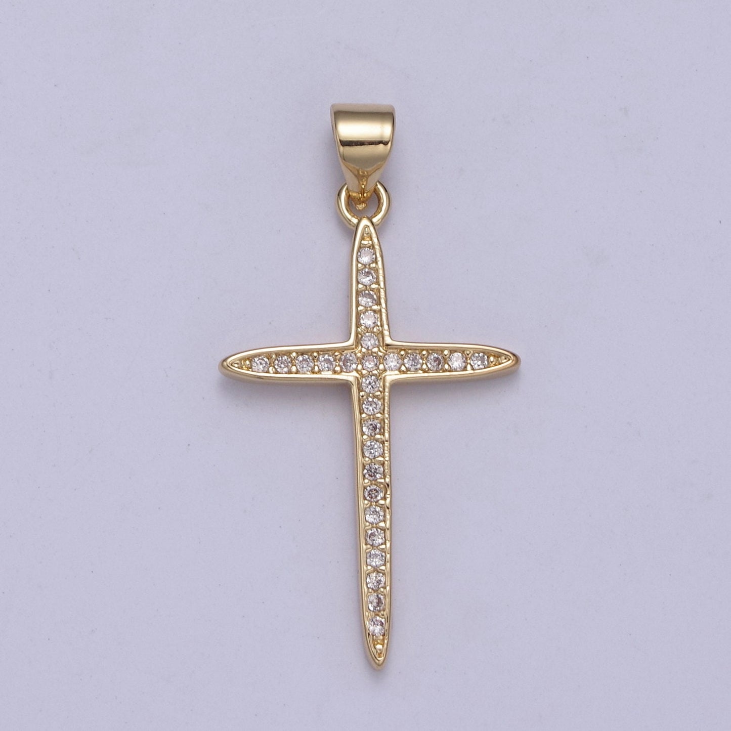 Large 14k Gold Filled CZ Micro Pave Gold Cross Shape Pendant, Gold Cross Charms H-398