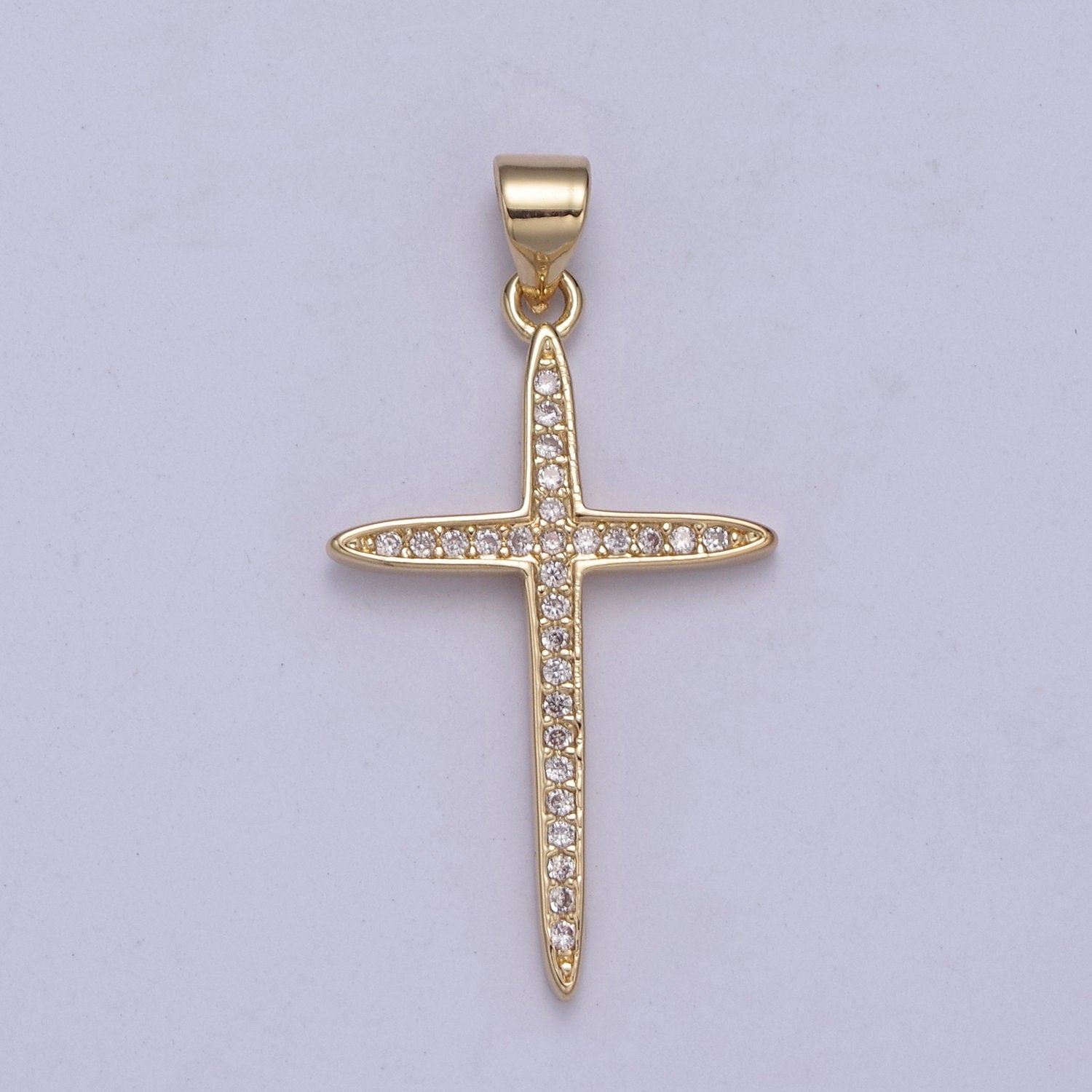 Large 14k Gold Filled CZ Micro Pave Gold Cross Shape Pendant, Gold Cross Charms H-398