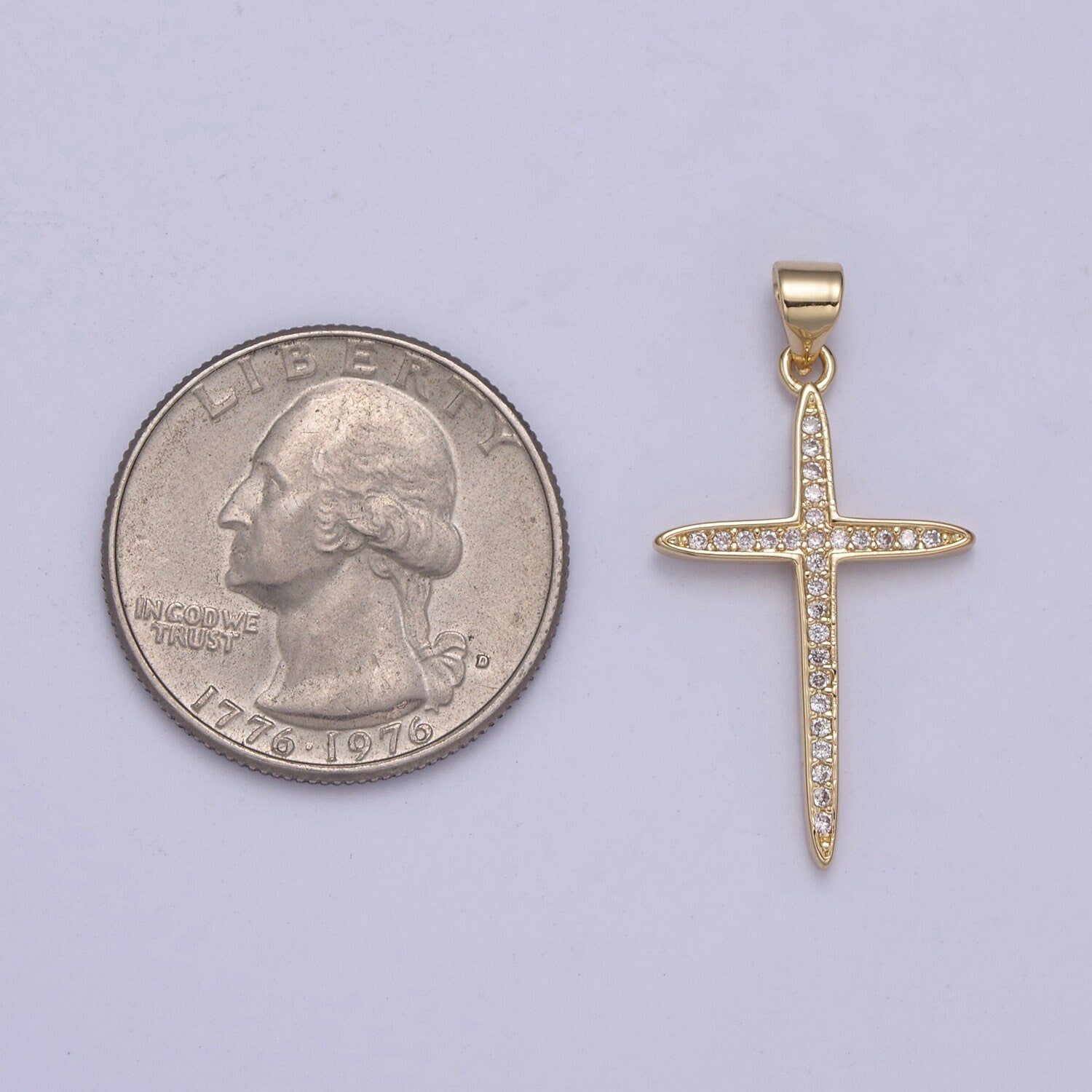 Large 14k Gold Filled CZ Micro Pave Gold Cross Shape Pendant, Gold Cross Charms H-398