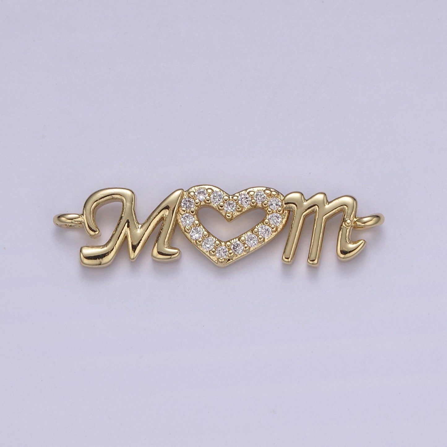 Gold Fill Gold or Silver Micro Pave CZ Heart Charm Connector Mother "MOM" with Heart Micro Pave CZ Connector diy Bracelet Necklace Component