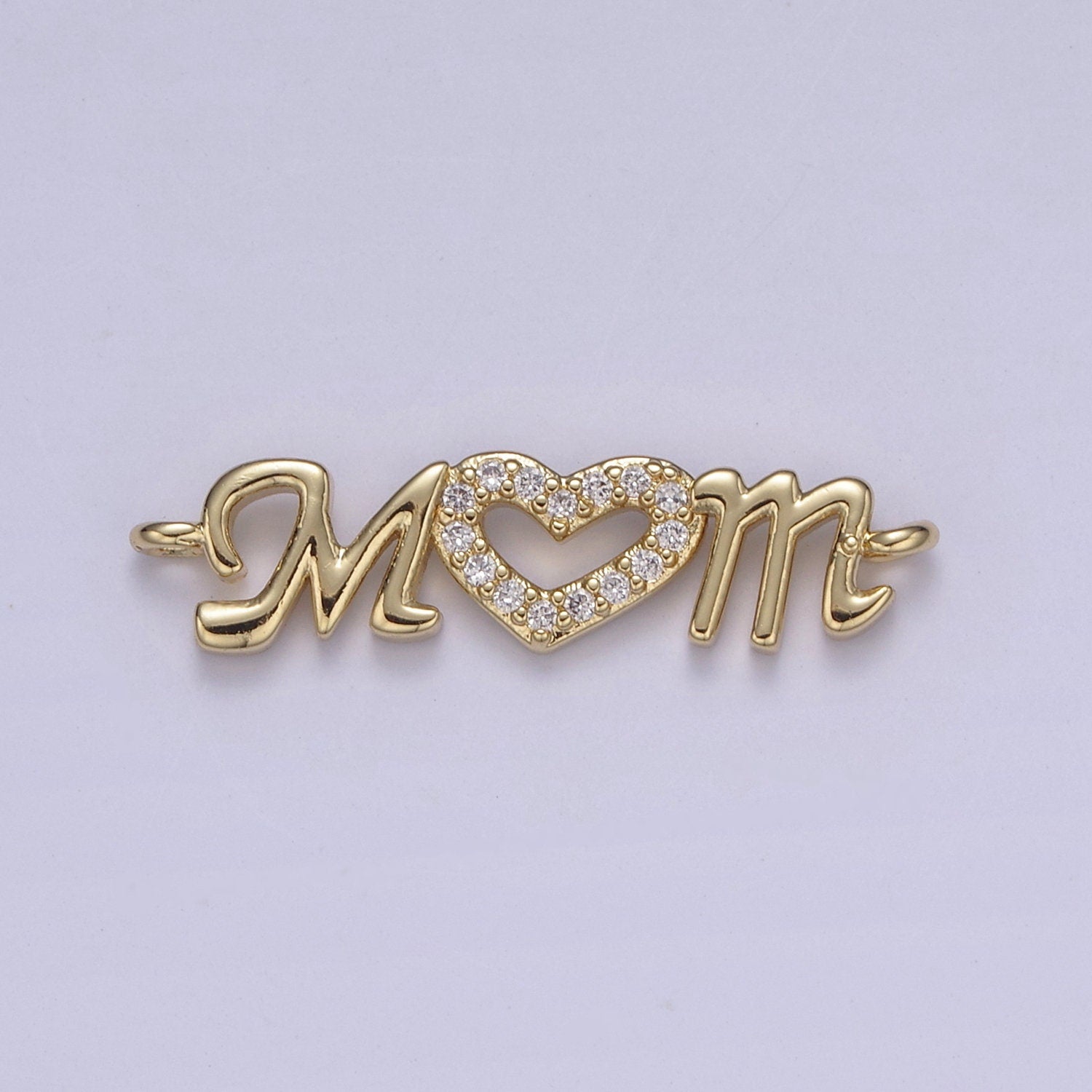 Gold Fill Gold or Silver Micro Pave CZ Heart Charm Connector Mother "MOM" with Heart Micro Pave CZ Connector diy Bracelet Necklace Component