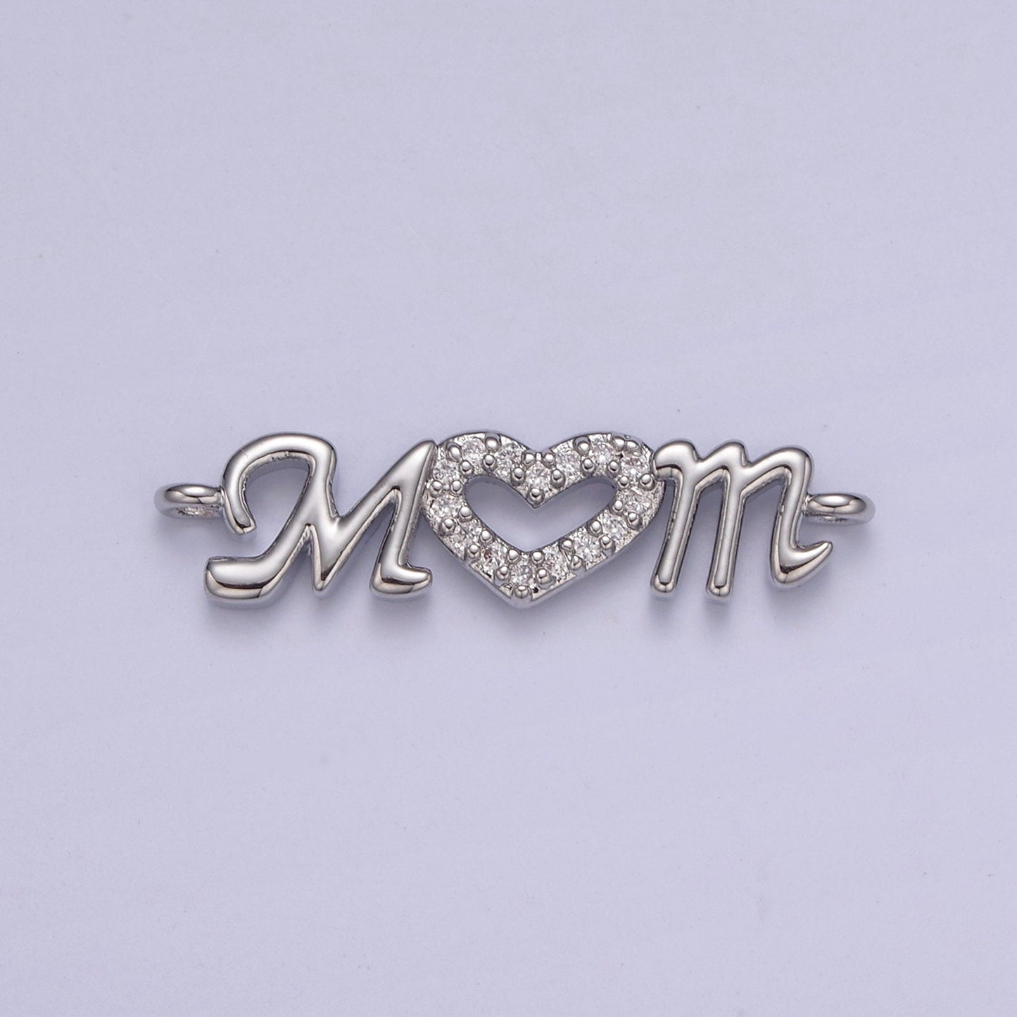Gold Fill Gold or Silver Micro Pave CZ Heart Charm Connector Mother "MOM" with Heart Micro Pave CZ Connector diy Bracelet Necklace Component