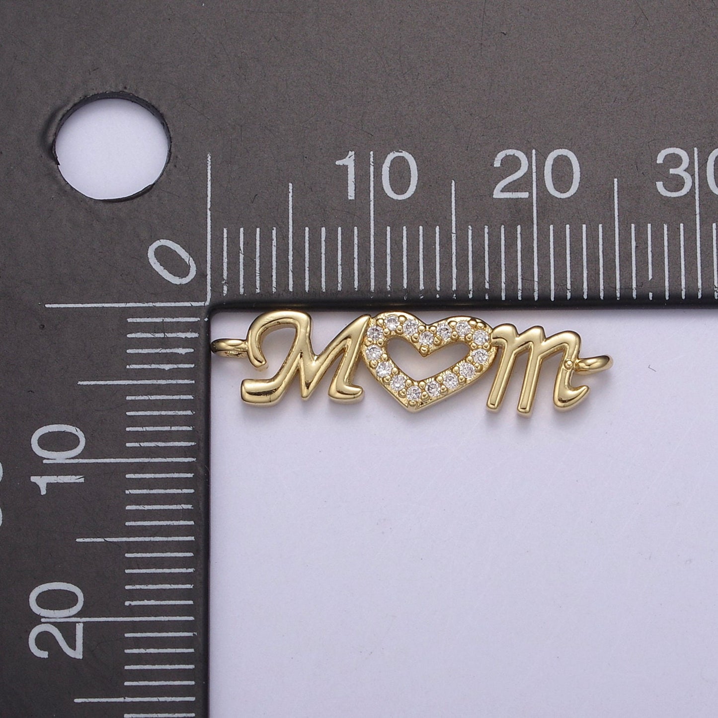 Gold Fill Gold or Silver Micro Pave CZ Heart Charm Connector Mother "MOM" with Heart Micro Pave CZ Connector diy Bracelet Necklace Component