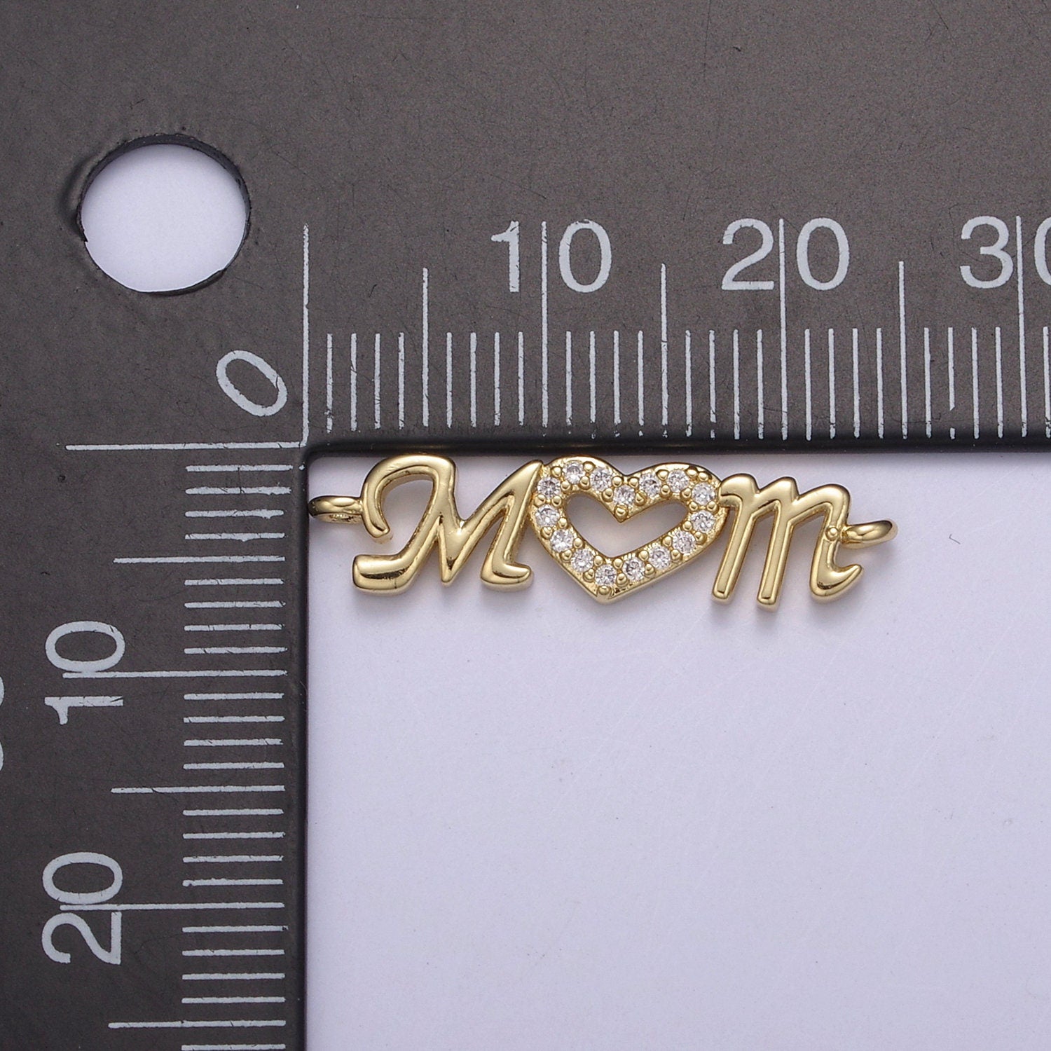 Gold Fill Gold or Silver Micro Pave CZ Heart Charm Connector Mother "MOM" with Heart Micro Pave CZ Connector diy Bracelet Necklace Component