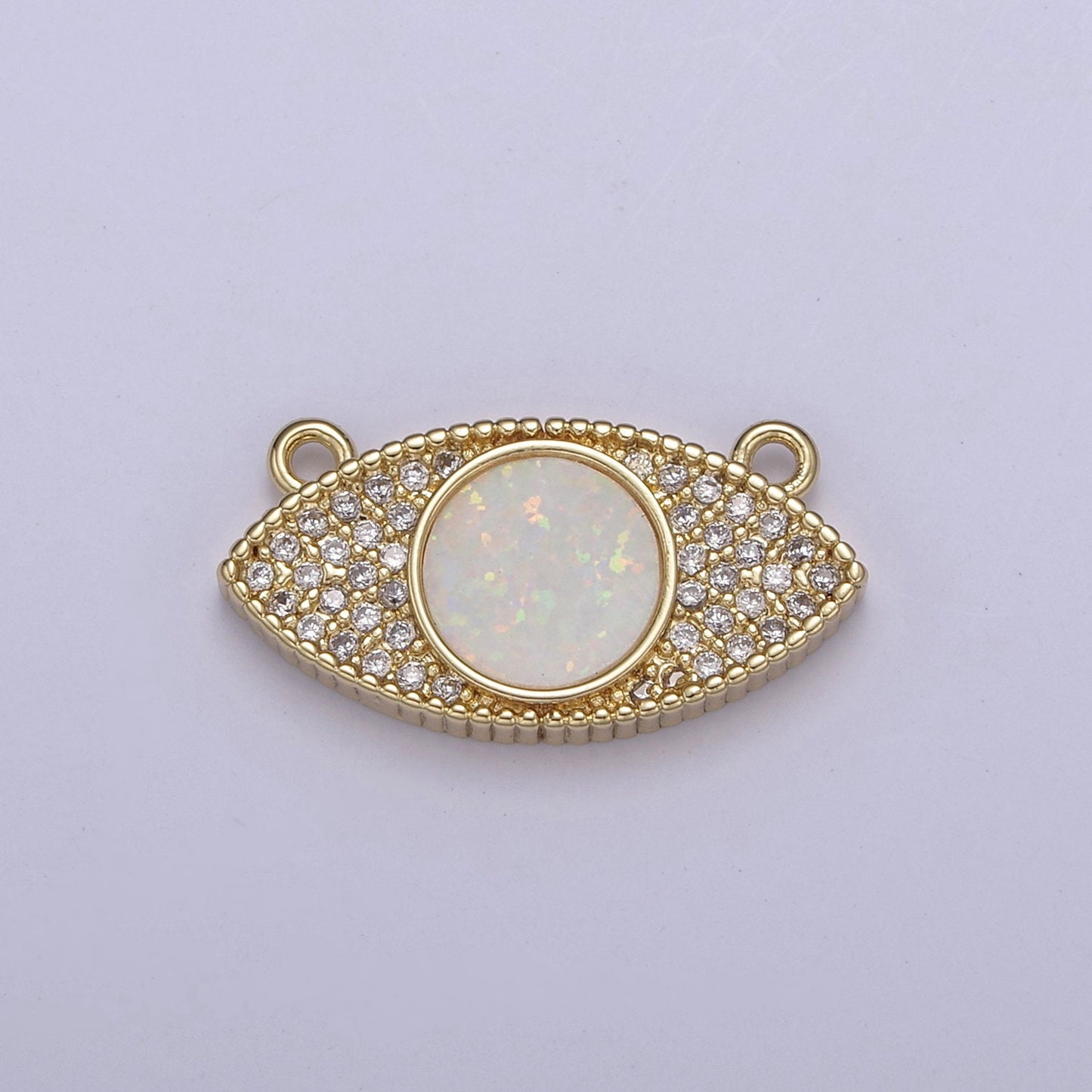 24K Gold Filled Legendary Evil Eye Opal Charm Connector, Evil Eye One Eye Link Connector CZ Greek Eye White / Blue / Pink DIY Jewelry Supply