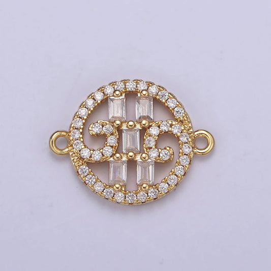 Dainty Gold Round Coin Monogram Cz Charm Connector for Bracelet Necklace Supply F-682