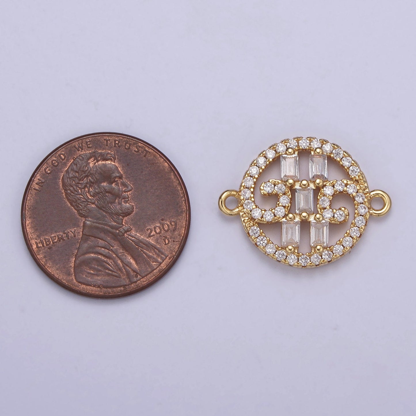Dainty Gold Round Coin Monogram Cz Charm Connector for Bracelet Necklace Supply F-682