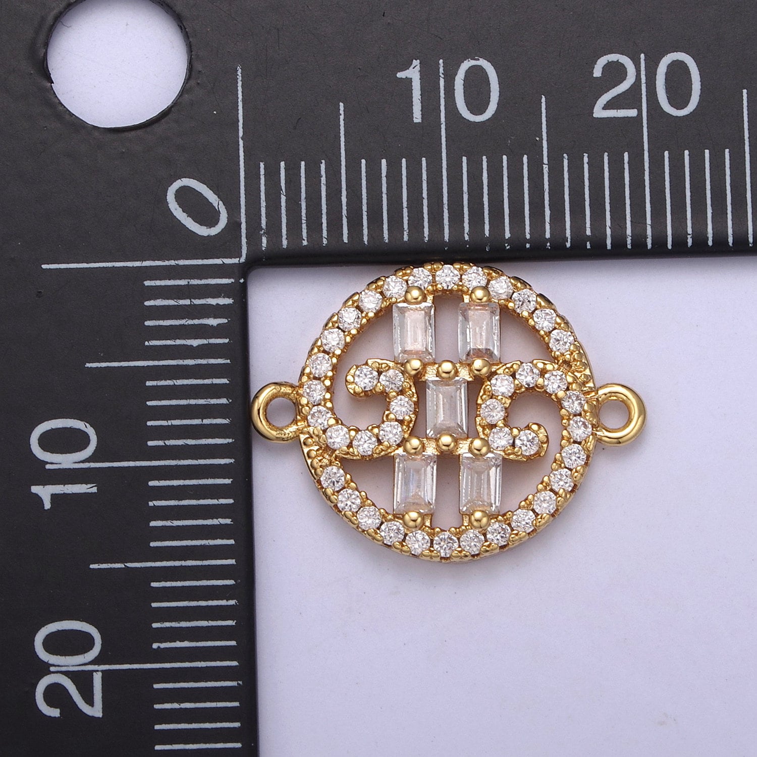 Dainty Gold Round Coin Monogram Cz Charm Connector for Bracelet Necklace Supply F-682