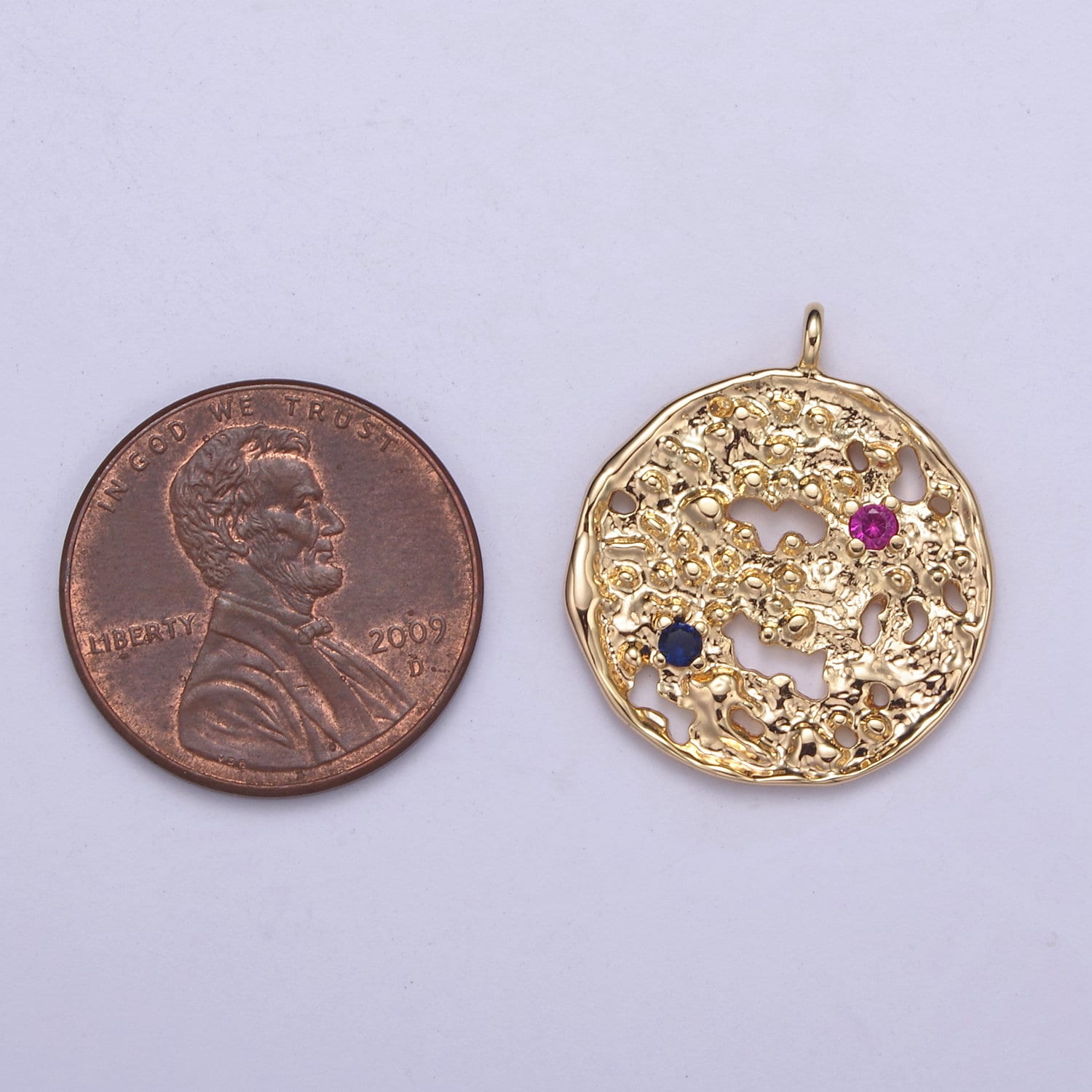 Rustic Coin Charm, Vintage Gold Coin Pendant, cz Charms, Vintage Disc Charm for Necklace Bracelet N-411