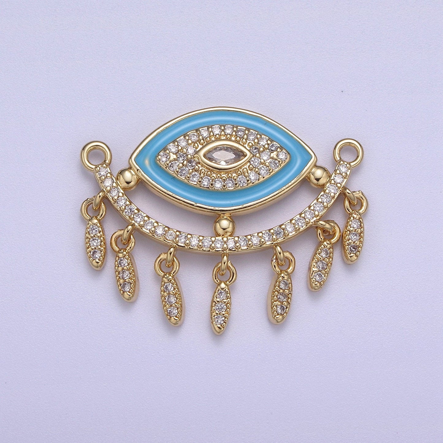 24K Gold Filled Evil Eye Charm Connector for Necklace Pendant Dangle CZ Eye Link Connector Double Bail F-253