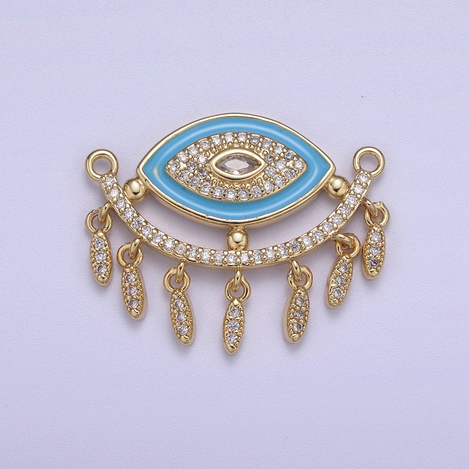 24K Gold Filled Evil Eye Charm Connector for Necklace Pendant Dangle CZ Eye Link Connector Double Bail F-253