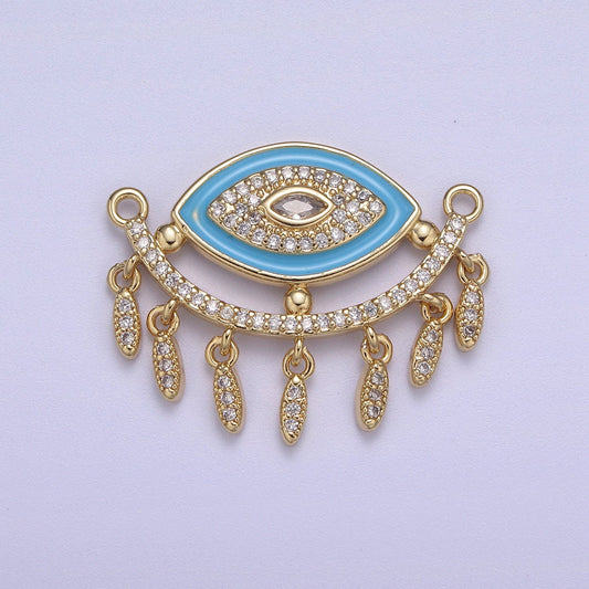24K Gold Filled Evil Eye Charm Connector for Necklace Pendant Dangle CZ Eye Link Connector Double Bail F-253