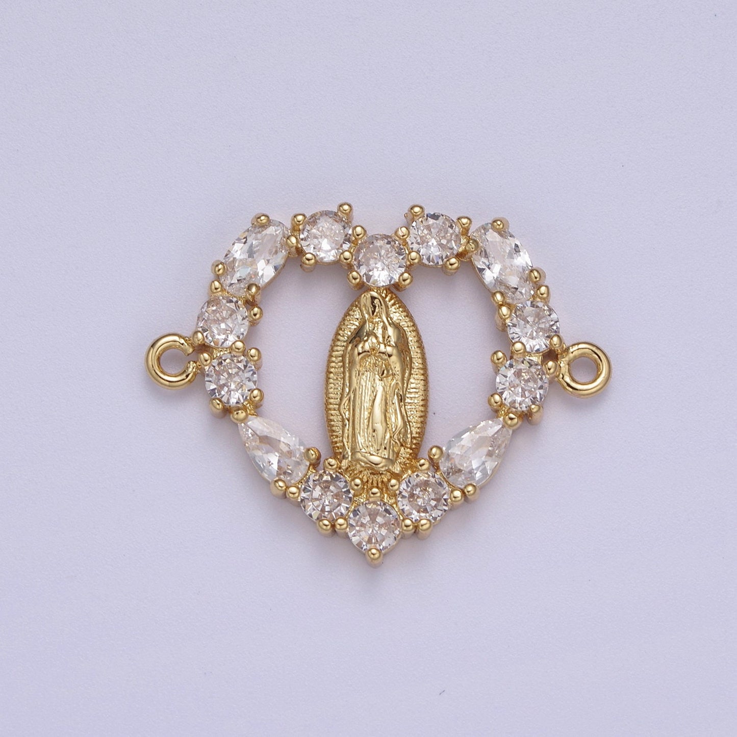 Gold Filled Pave CZ Virgin Mary Charm Connector Lady Guadalupe Heart Link Connector for Bracelet F-240