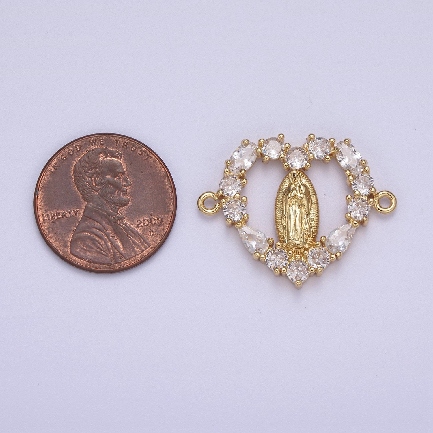 Gold Filled Pave CZ Virgin Mary Charm Connector Lady Guadalupe Heart Link Connector for Bracelet F-240