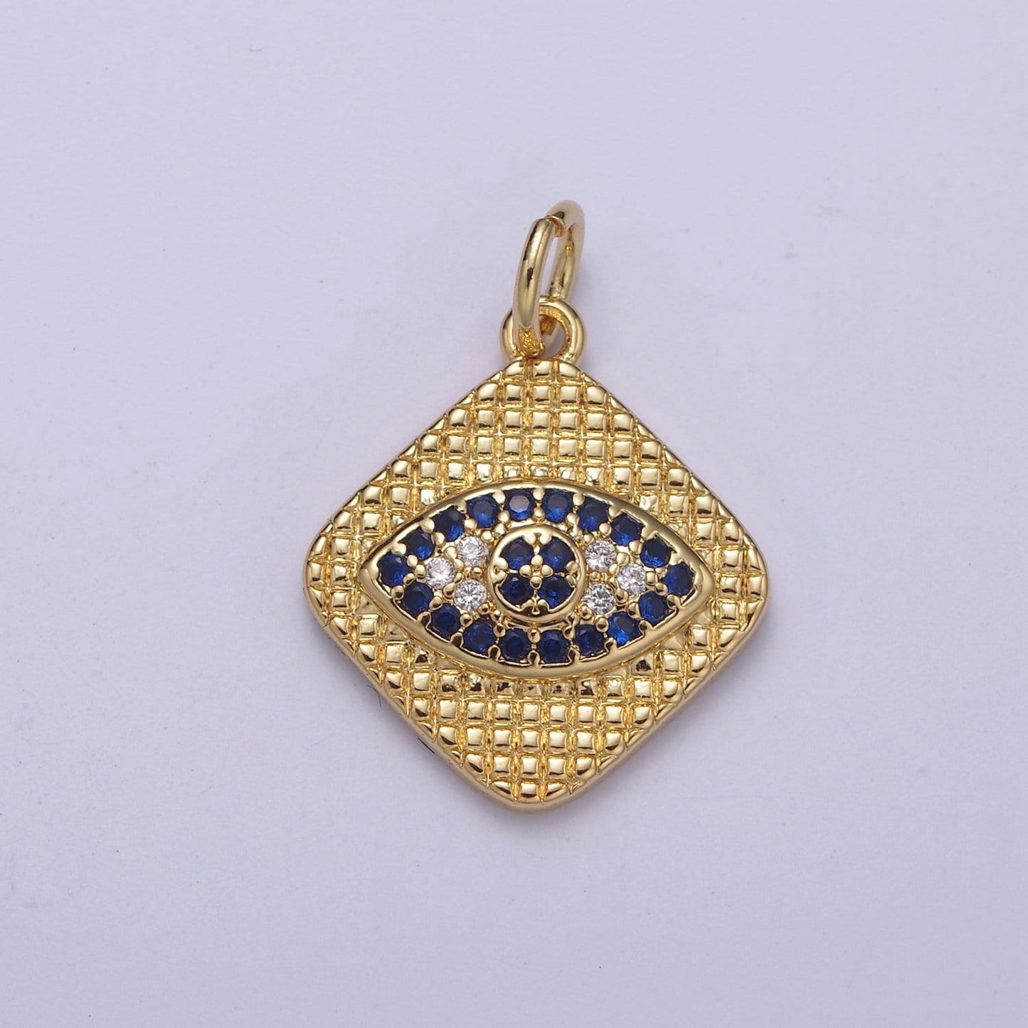 24K Gold Filled Micro Pave Evil Eye Charm, Black, Blue Cubic Zirconia Pendant Charm Rhombus Plate CZ Geometric Charm C-355