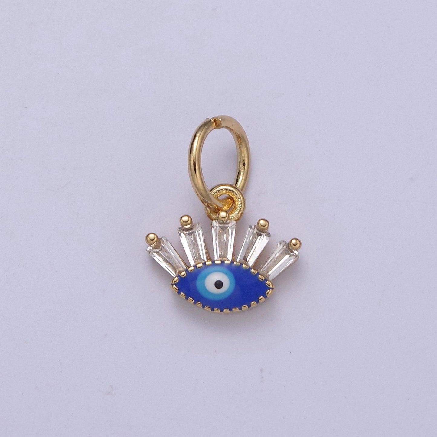 Mini Evil Eye Charm with Baguette CZ 24k Gold Filled eye Charm, Zircon Tiny Amulet Charm, Religious Bracelet Necklace Earring add on Charm