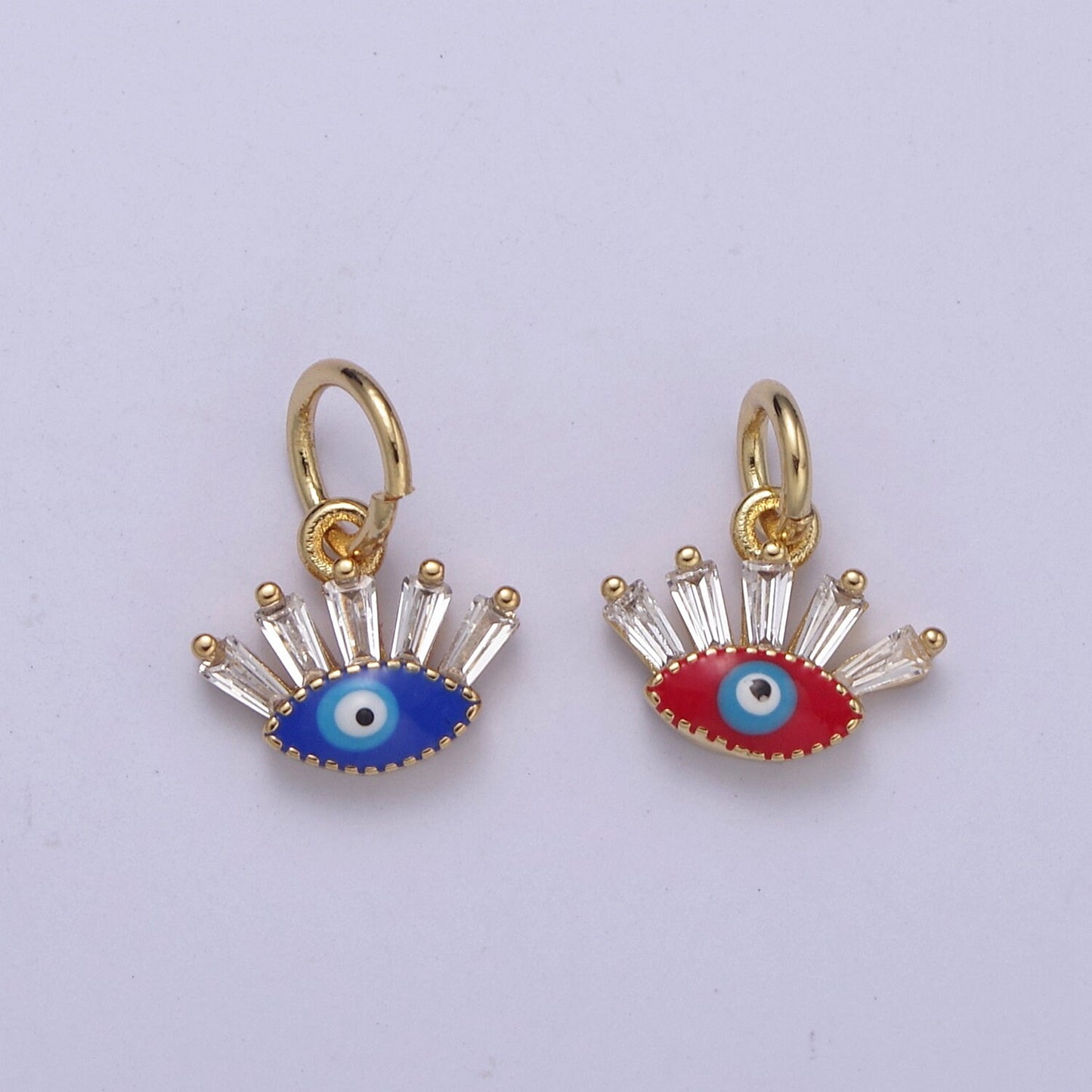 Mini Evil Eye Charm with Baguette CZ 24k Gold Filled eye Charm, Zircon Tiny Amulet Charm, Religious Bracelet Necklace Earring add on Charm
