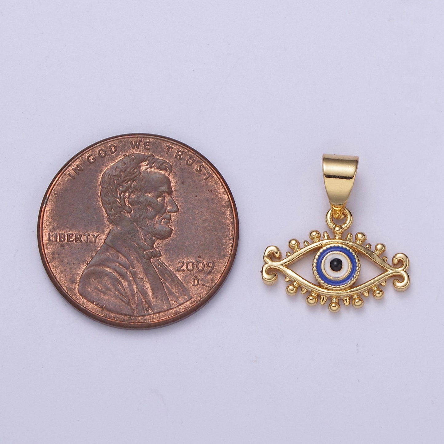 Dainty Blue Evil Eye Pendant Red Enamel Eye Charm H-366