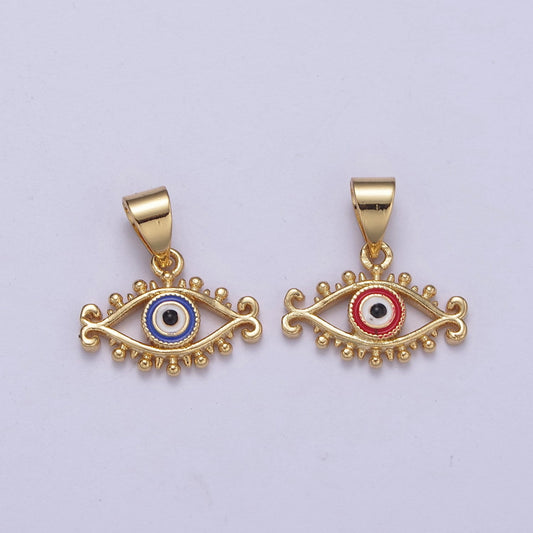 Dainty Blue Evil Eye Pendant Red Enamel Eye Charm H-366
