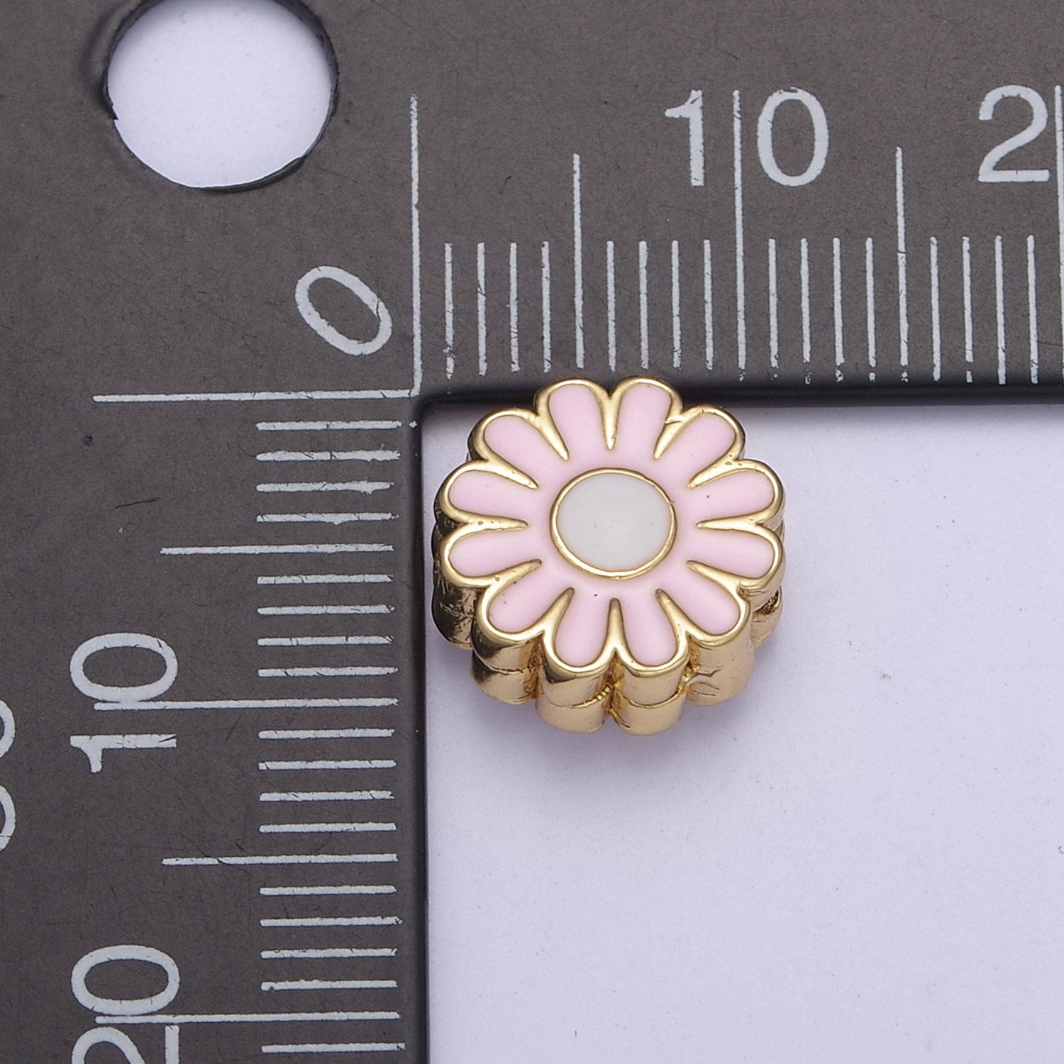 10mm Daisy Flower Bead Spacer Pink Mini Floral Nature Gold Filled Art Jewelry Making Beads B-765