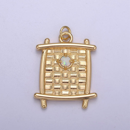 Square Opal Pendant, vintage Tag opal charms 16K Gold Filled Charm N-414