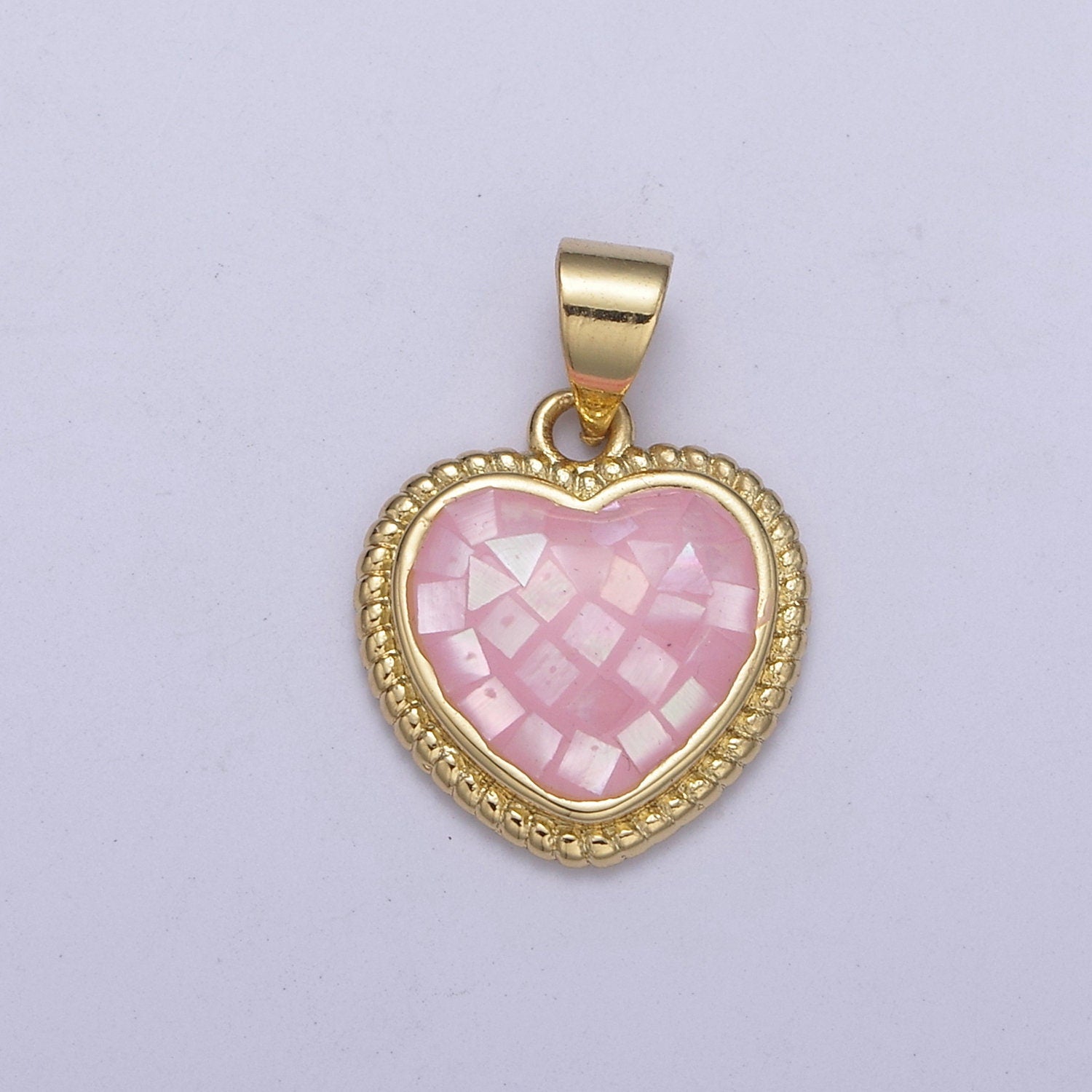 Pink Heart Shape Pendant in Gold Pink Shell, pink heart Charm H-223