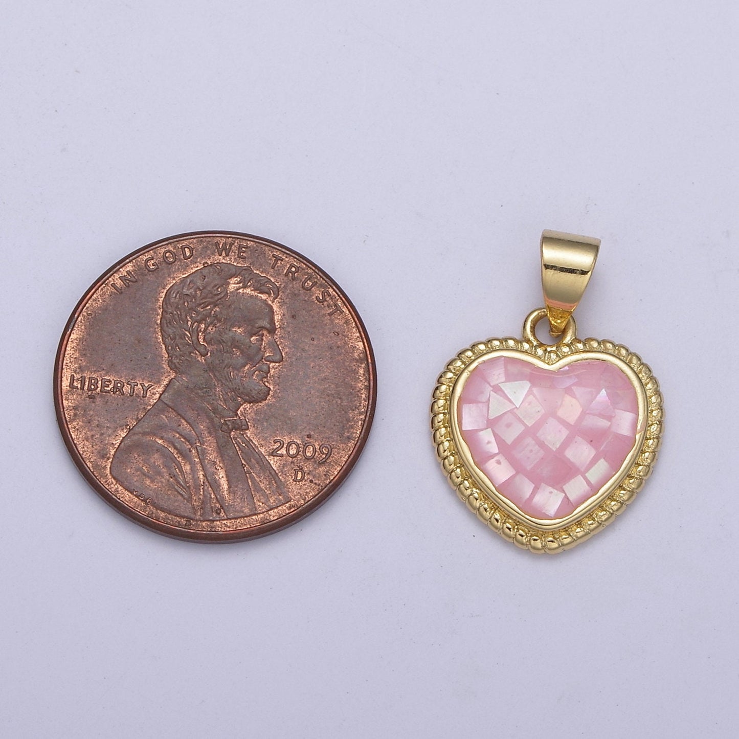 Pink Heart Shape Pendant in Gold Pink Shell, pink heart Charm H-223