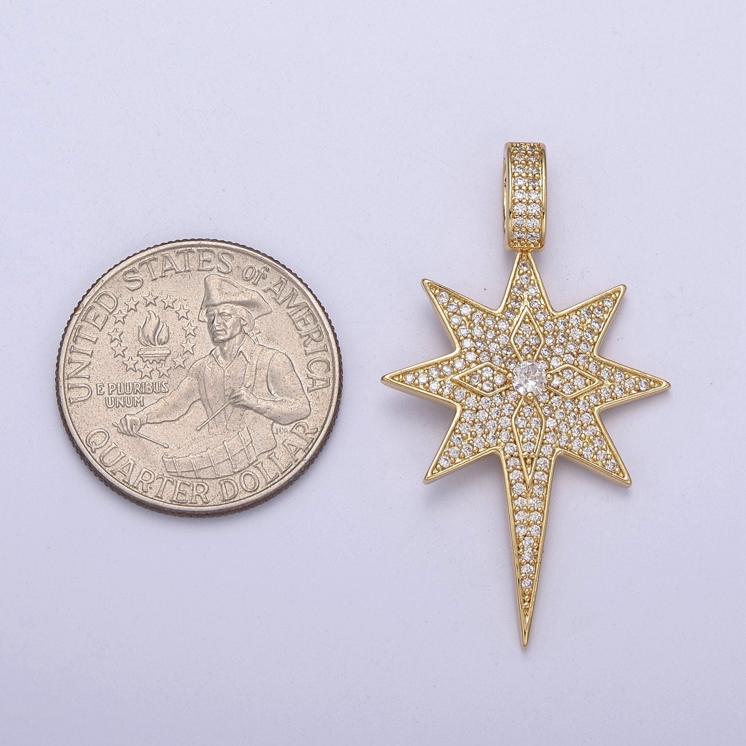 Iced north star charms micro pave star, cz pendant necklace 14k Gold Filled star charm H-240