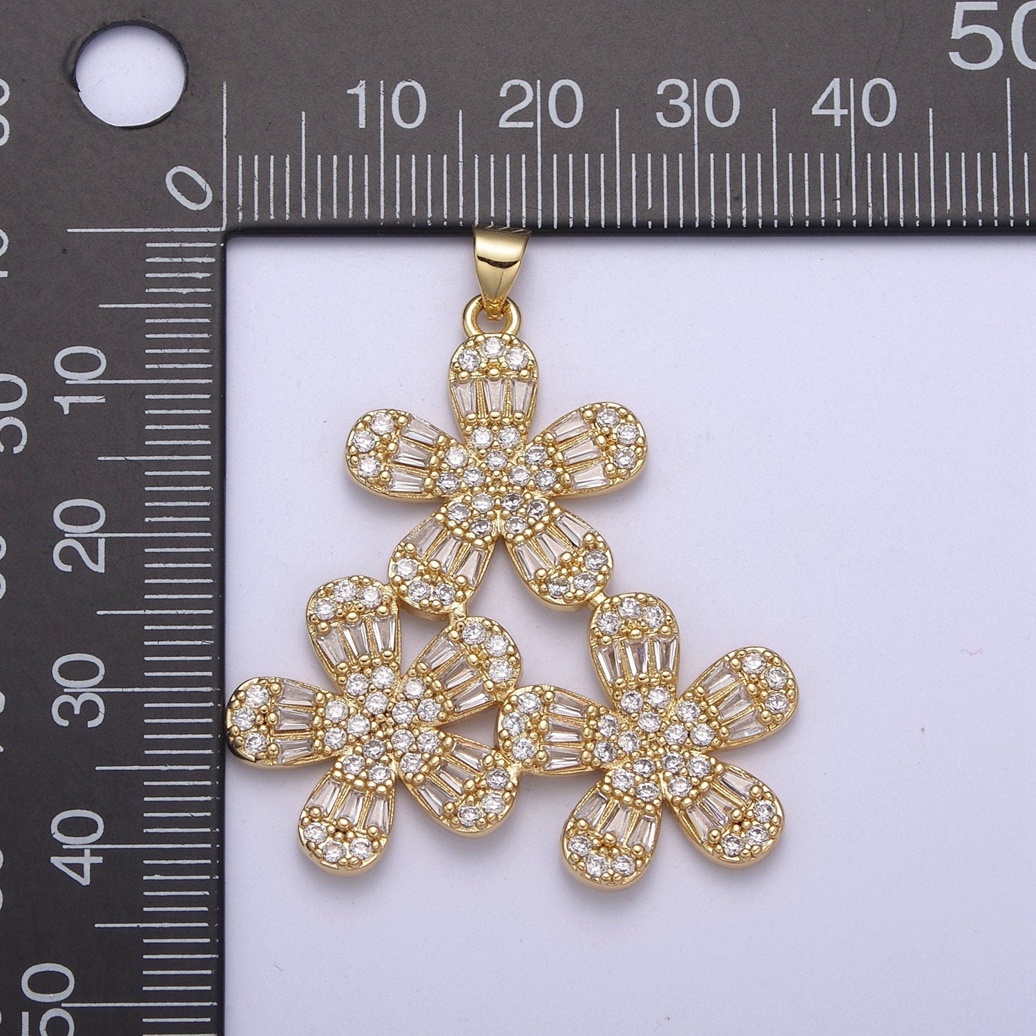 Cute Triple Floral Pendant Cubic Zirconia Flower Charm H-324