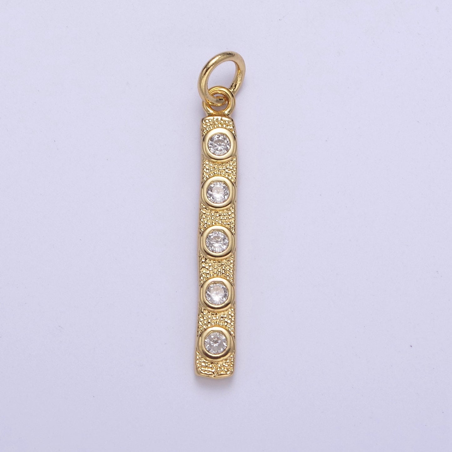 Thin Cubic Zirconia Stick Bar Cubic Zirconia Charms, Clear, Pink, Green CZ Bar Pendant, Gold Filled over Brass C-309