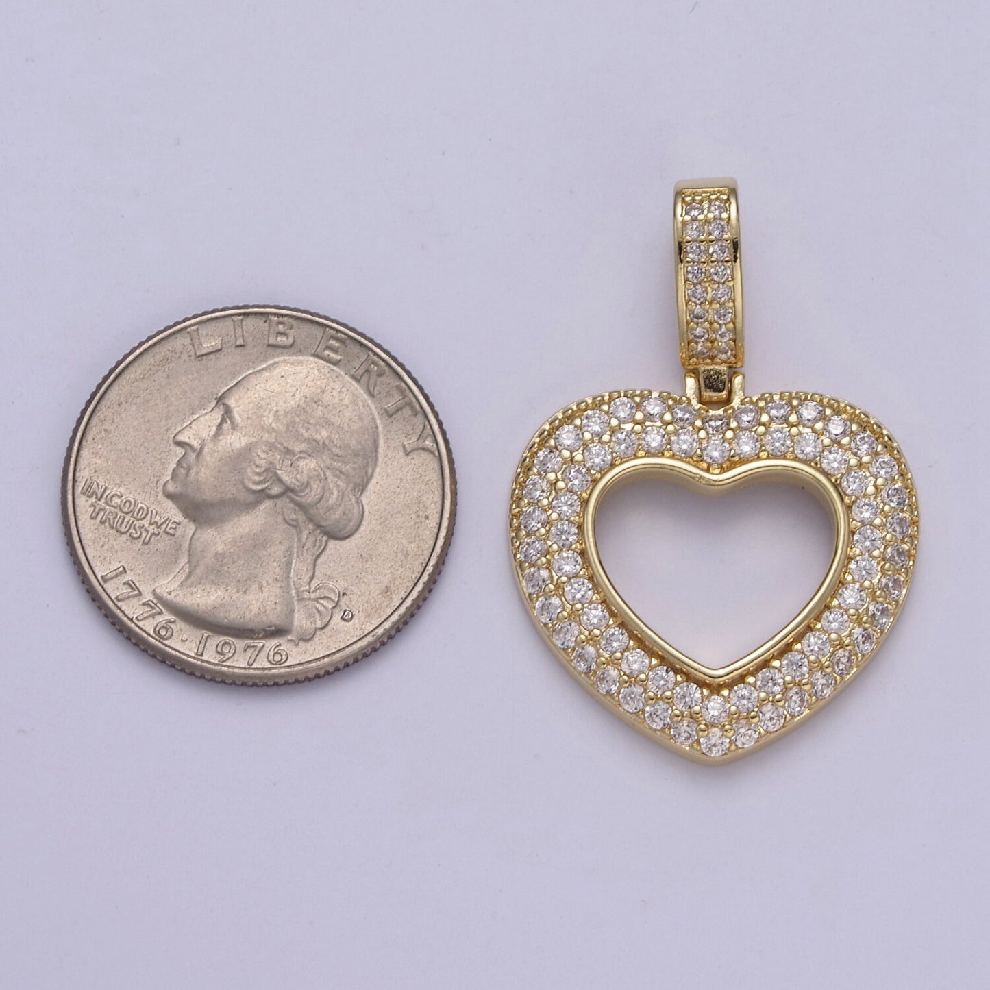 Iced Heart Pendant Open Cut Heart Charm in 14k Gold Filled H-295
