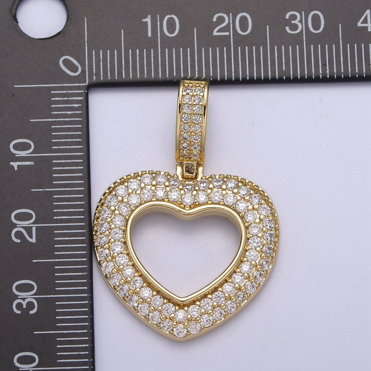 Iced Heart Pendant Open Cut Heart Charm in 14k Gold Filled H-295