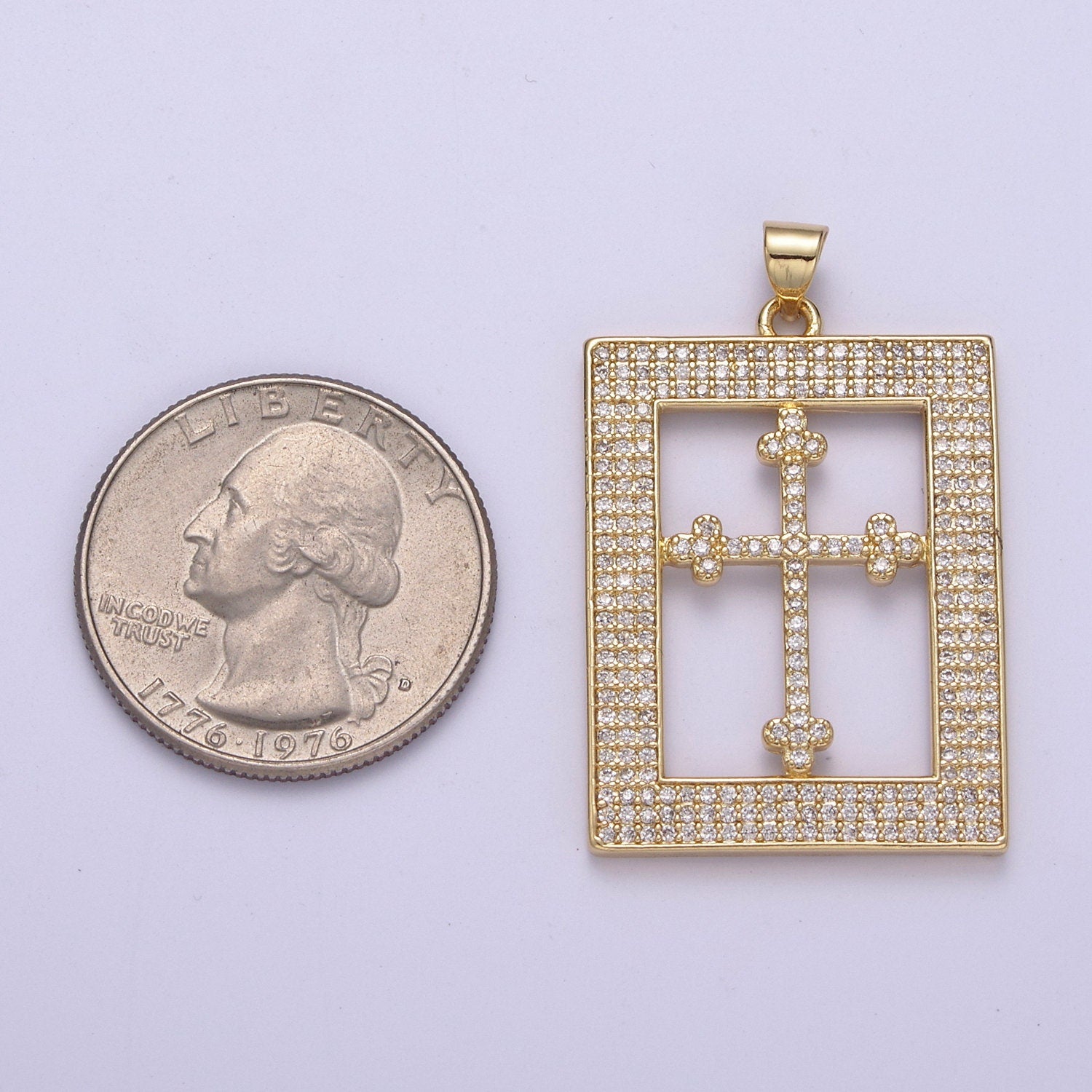 Iced Tile Cross Pendant with Cubic Zirconia Frame Charm for Religious Jewelry H-269