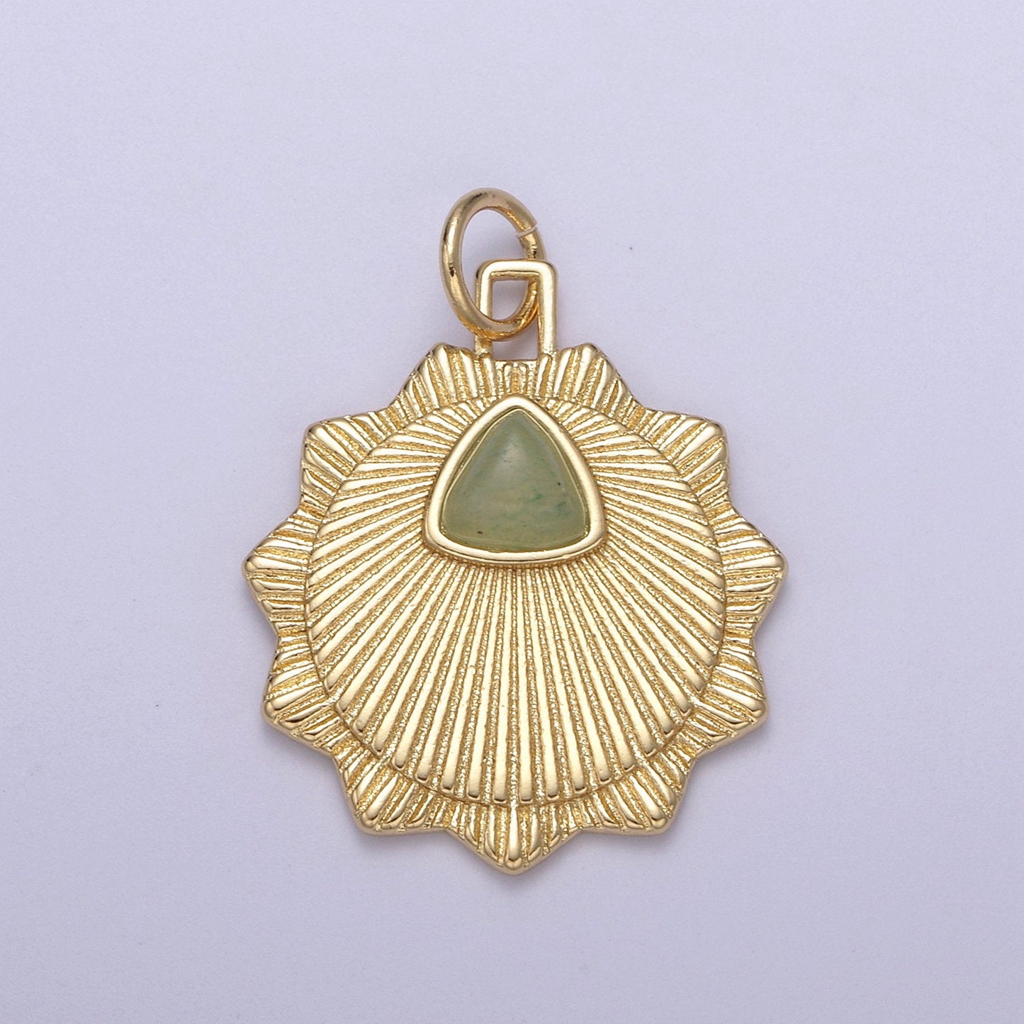 Green Aventurine Round Coin Radial Textured Token Medallion Charm for Minimalist Jewelry N-398