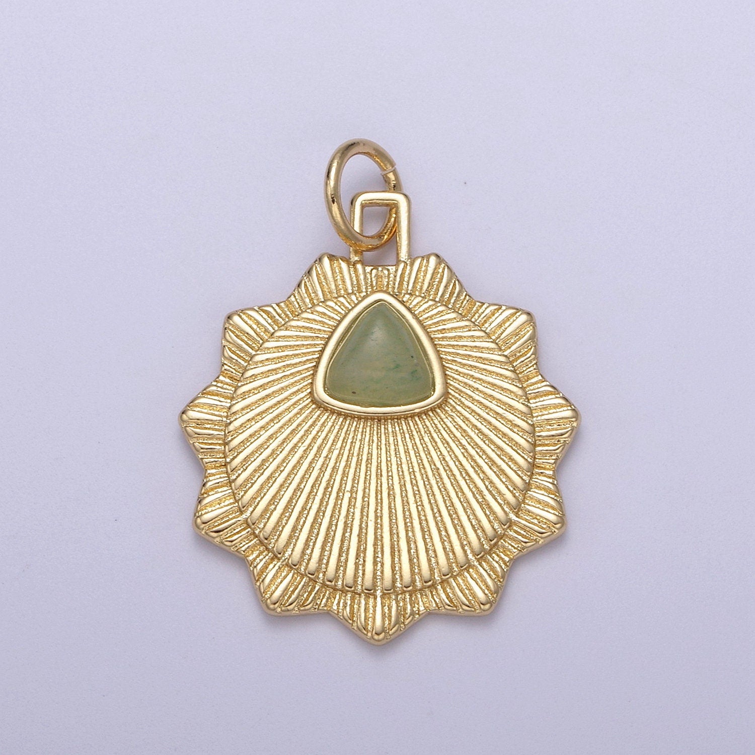 Green Aventurine Round Coin Radial Textured Token Medallion Charm for Minimalist Jewelry N-398