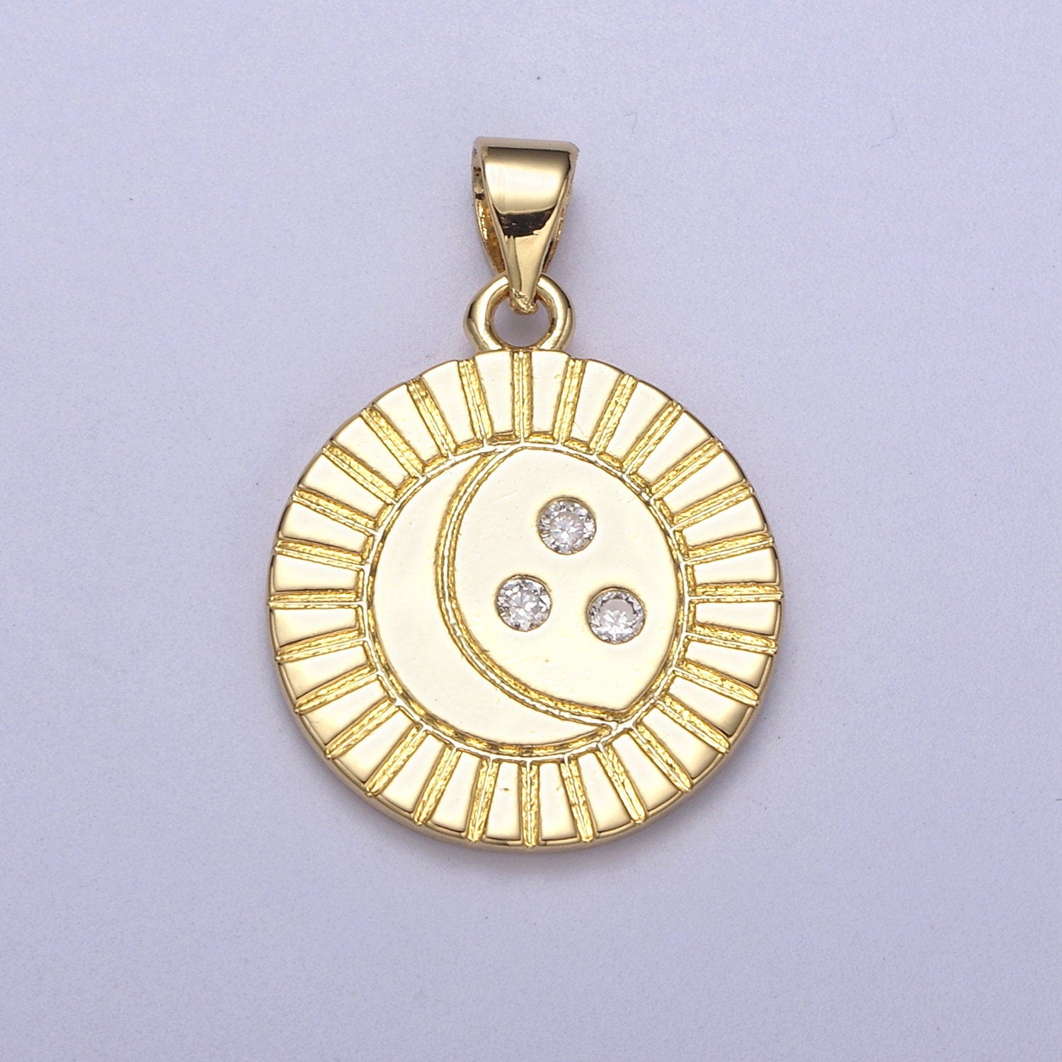 Mini Gold Round Coin Charm Moon Star Celestial Pendant H-154