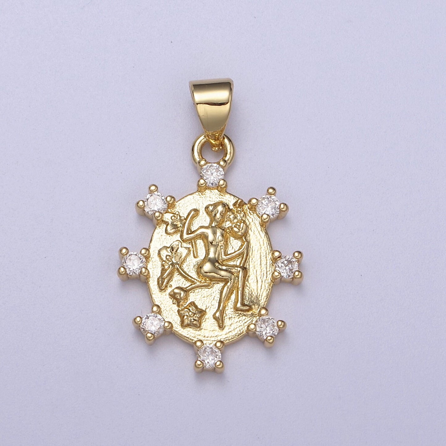 Oval Queen Pendant with Cz Charm Gold Goddess Inspired H-153