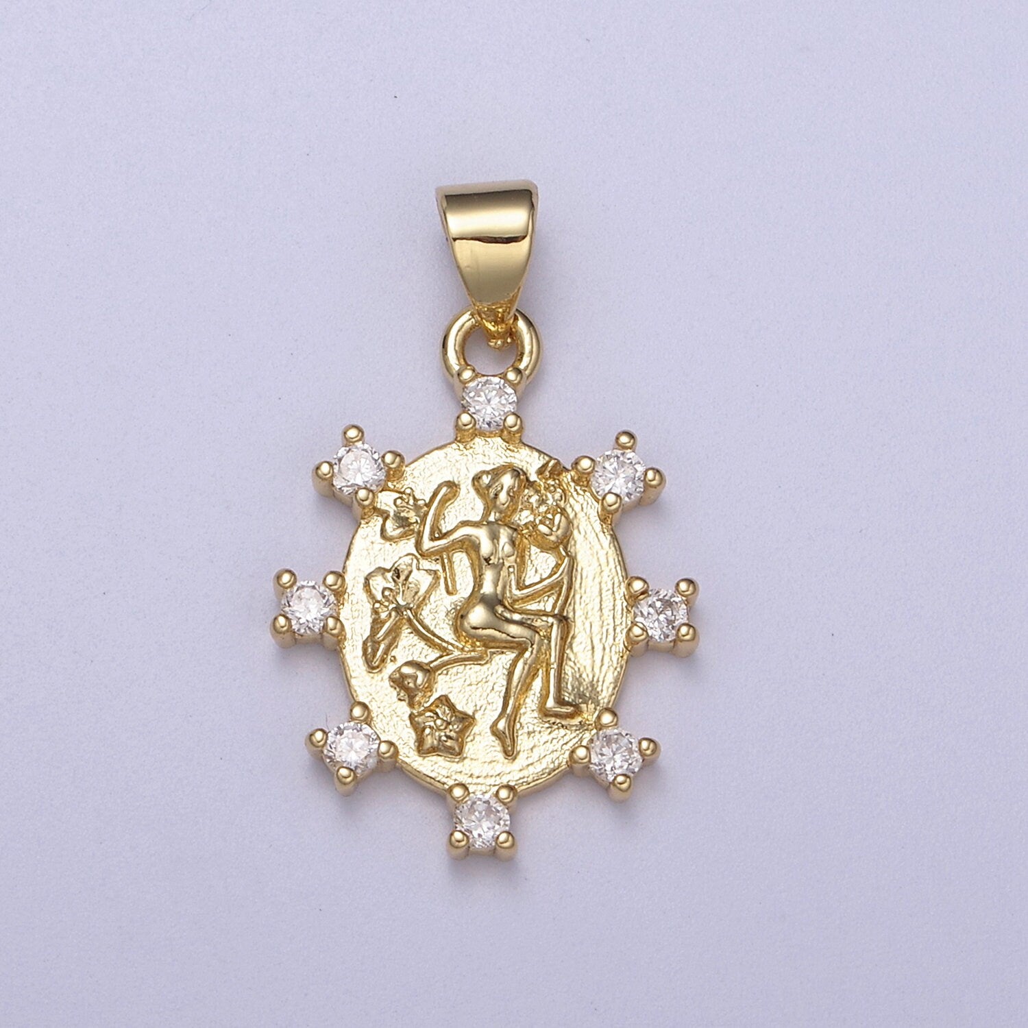 Oval Queen Pendant with Cz Charm Gold Goddess Inspired H-153