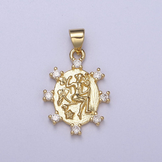 Oval Queen Pendant with Cz Charm Gold Goddess Inspired H-153