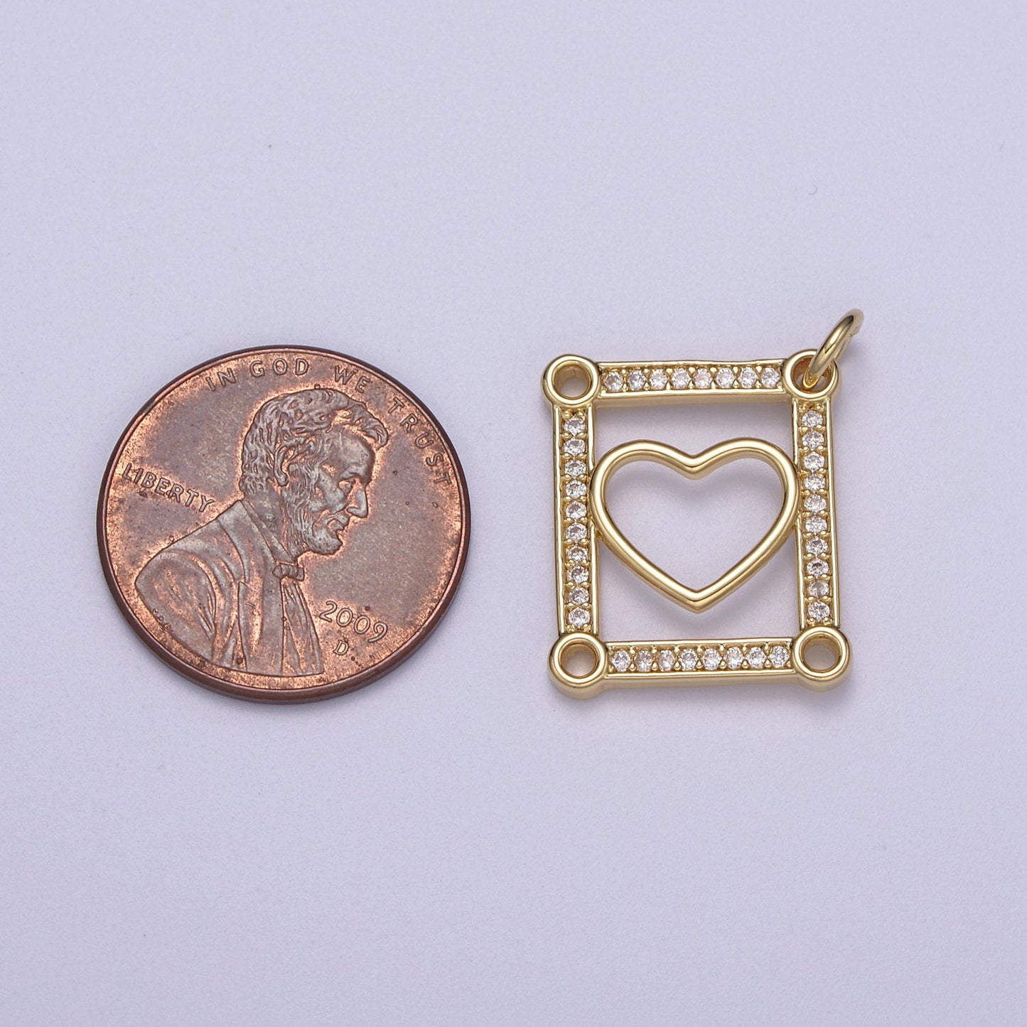 Dainty Gold Tile Heart Gold Filled Charm with Cubic Zirconia Stone for Bracelet Necklace Earring N-331