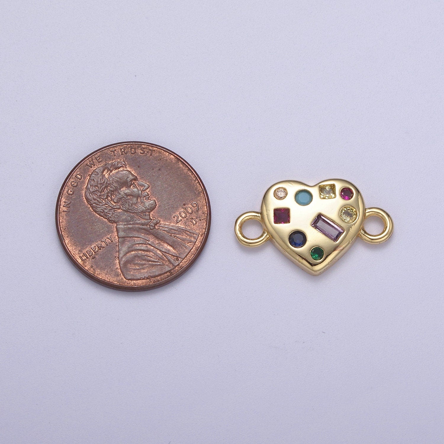 Dainty Gold Fill Heart Multi Color Gem Cz Stone Charm Connector for Necklace, Bracelet, Earring Supply F-141
