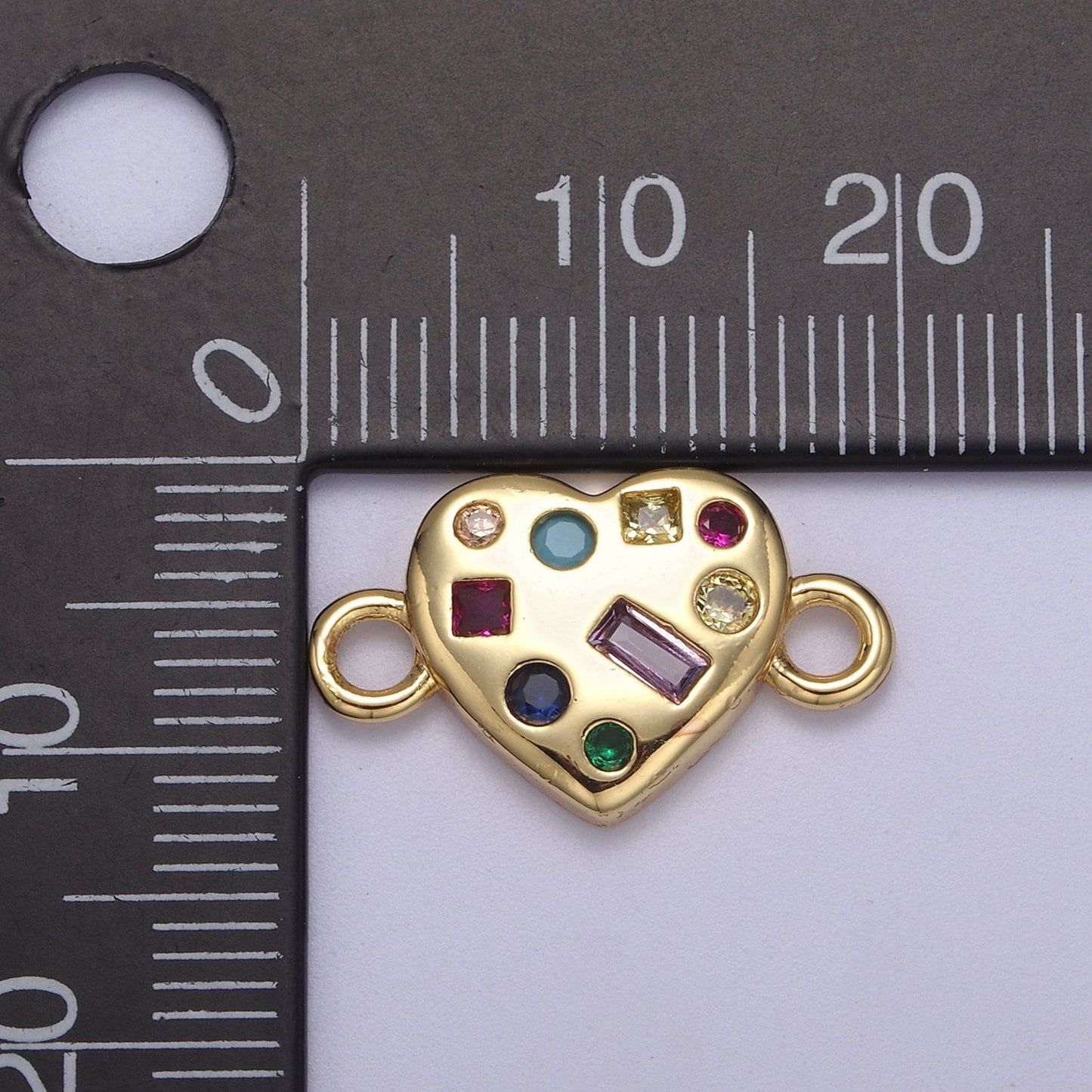 Dainty Gold Fill Heart Multi Color Gem Cz Stone Charm Connector for Necklace, Bracelet, Earring Supply F-141