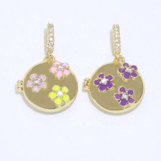 Small Lockets Gold Filled Pendant Enamel Daisy Flower Oval Locket Charms Locket Pendants