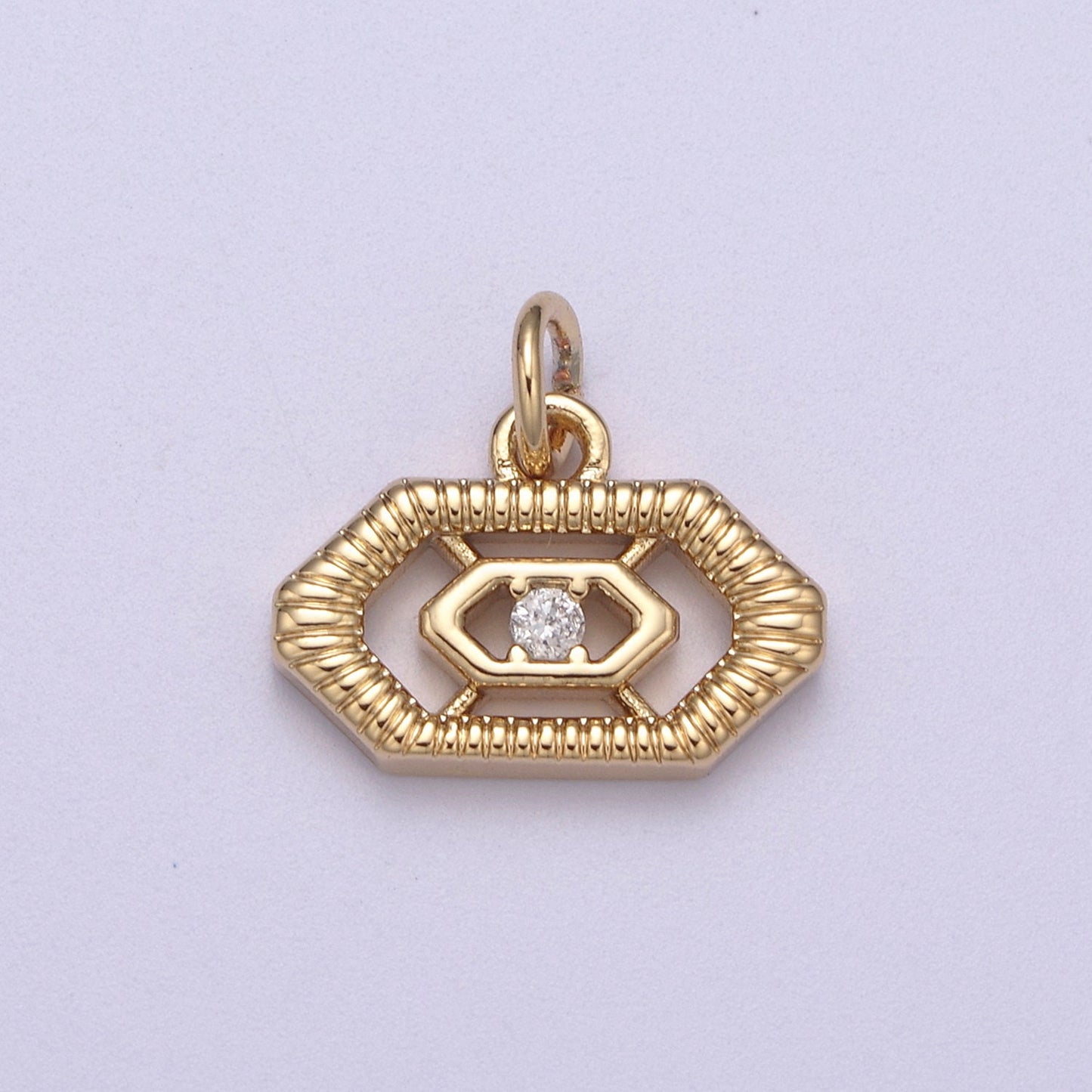 Mini Gold Octagon CZ Charm Add on Charm for Bracelet Necklace N-298