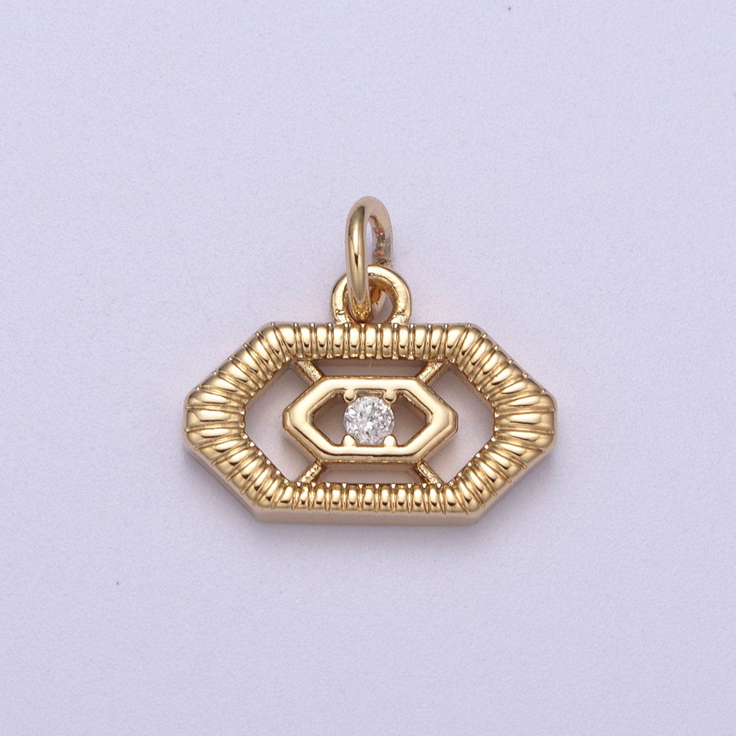 Mini Gold Octagon CZ Charm Add on Charm for Bracelet Necklace N-298