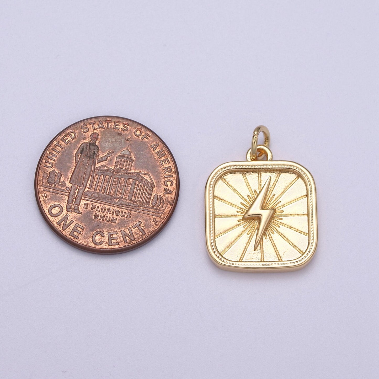 Thunder Bolt On Rectangle Shape Pendant, 16K Gold Filled Sunburst Charm, Necklace Bracelet Earring Supply N-275