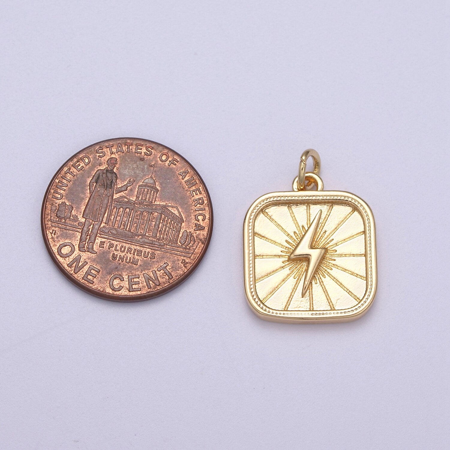 Thunder Bolt On Rectangle Shape Pendant, 16K Gold Filled Sunburst Charm, Necklace Bracelet Earring Supply N-275